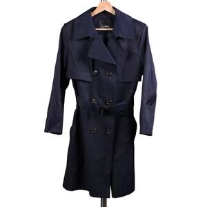 Sam Edelman Trench Coat Womens L Navy Double Breasted Belted Water Repellent